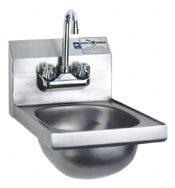 Eagle MHC - 9-3/4" Long x 13-1/2" Wide Inside, 1 Compartment, Stainless Steel Stainless Steel Hand Sink - 20 Gauge, 12" Long x 18" Wide x 14-1/4" High Outside, 6-3/4" Deep - Makers Industrial Supply