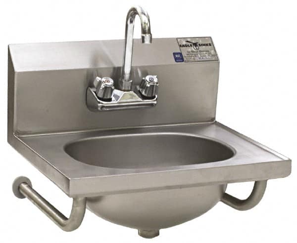 Eagle MHC - 13-1/2" Long x 9-3/4" Wide Inside, 1 Compartment, Stainless Steel Stainless Steel Hand Sink-Tubular Wall Mounted - 20 Gauge, 18-7/8" Long x 14-3/4" Wide x 14-1/4" High Outside, 6-3/4" Deep - Makers Industrial Supply