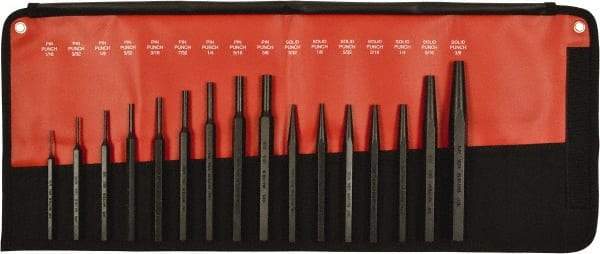 Mayhew - 16 Piece, 3/32 to 3/8", Assorted Brass Punch Kit - Hex Shank, Steel, Comes in Kit Bag - Makers Industrial Supply