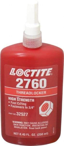 Loctite - 250 mL Bottle, Red, High Strength Liquid Threadlocker - Series 2760, 24 hr Full Cure Time, Hand Tool, Heat Removal - Makers Industrial Supply