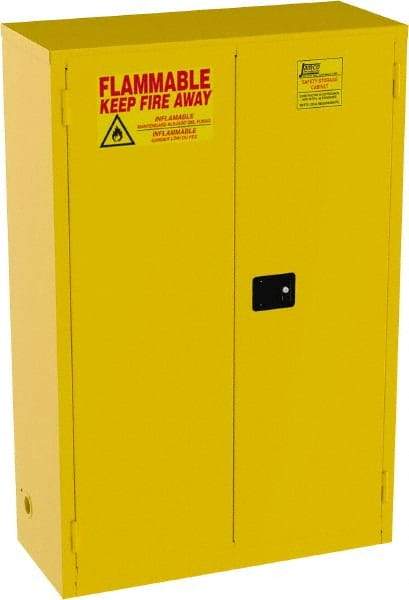 Jamco - 2 Door, 2 Shelf, Yellow Steel Standard Safety Cabinet for Flammable and Combustible Liquids - 65" High x 43" Wide x 18" Deep, Manual Closing Door, 3 Point Key Lock, 45 Gal Capacity - Makers Industrial Supply