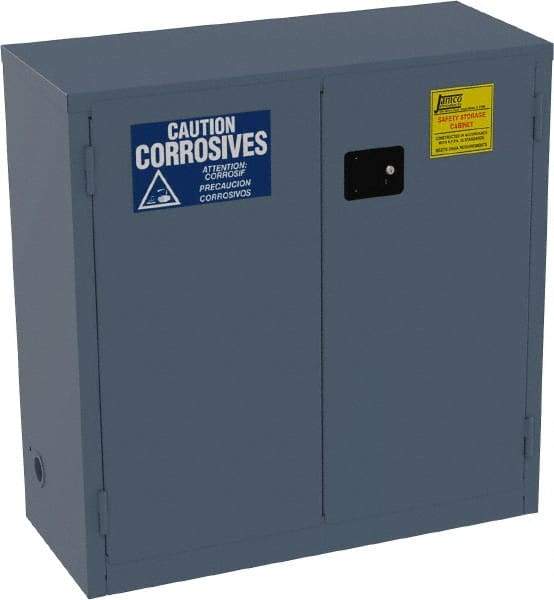 Jamco - 2 Door, 1 Shelf, Blue Steel Standard Safety Cabinet for Corrosive Chemicals - 44" High x 43" Wide x 18" Deep, Manual Closing Door, 3 Point Key Lock, 30 Gal Capacity - Makers Industrial Supply