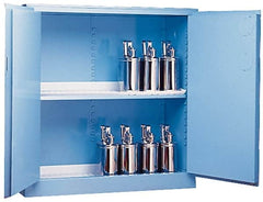 Justrite - 2 Door, 2 Shelf, Blue Steel Standard Safety Cabinet for Corrosive Chemicals - 65" High x 34" Wide x 34" Deep, Manual Closing Door, 3 Point Key Lock, 60 Gal Capacity - Makers Industrial Supply