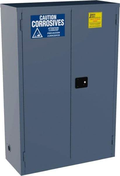 Jamco - 2 Door, 2 Shelf, Blue Steel Standard Safety Cabinet for Corrosive Chemicals - 65" High x 43" Wide x 18" Deep, Manual Closing Door, 3 Point Key Lock, 45 Gal Capacity - Makers Industrial Supply