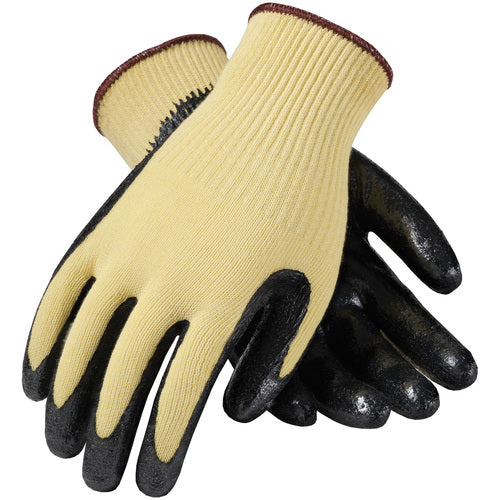 09-K1400/S Gloves w/Kevlar Brand - G-Tek KEV - Yellow 10G Kevlar Shell - Black Nitrile Coat Smooth Grip - A2 - Exact Industrial Supply