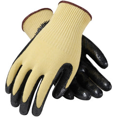 09-K1400/S Gloves w/Kevlar Brand - G-Tek KEV - Yellow 10G Kevlar Shell - Black Nitrile Coat Smooth Grip - A2 - Exact Industrial Supply