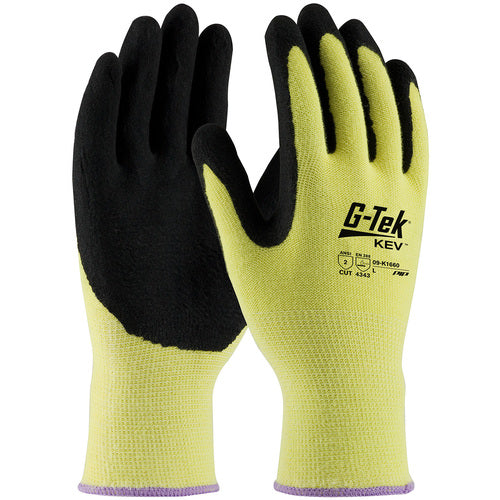 09-K1660/L Gloves w/Kevlar Brand - G-Tek KEV - Yellow 13G Kevlar Shell - Nitrile MicroSurface Grip - A2 - Exact Industrial Supply