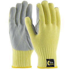 09-K300LP/L Gloves w/Kevlar Brand - Kut Gard - Yellow 7G Kevlar Shell - Cowhide Leather Palm - Med. Wgt - A4 - Exact Industrial Supply