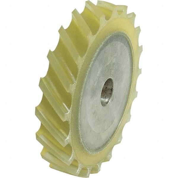 Dynabrade - 4" Diam x 5/8" Wide Contact Wheel - 1/4" Arbor Hole, Scoop, 90 Duro Urethane Face - Makers Industrial Supply