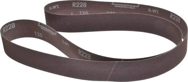 Norton - 1-1/2" Wide x 60" OAL, 120 Grit, Aluminum Oxide Abrasive Belt - Aluminum Oxide, Fine, Coated, X Weighted Cloth Backing, Series R228 - Makers Industrial Supply