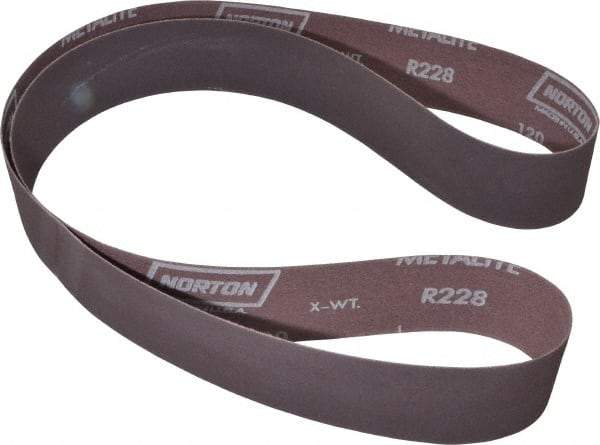 Norton - 2" Wide x 60" OAL, 120 Grit, Aluminum Oxide Abrasive Belt - Aluminum Oxide, Fine, Coated, X Weighted Cloth Backing, Series R228 - Makers Industrial Supply