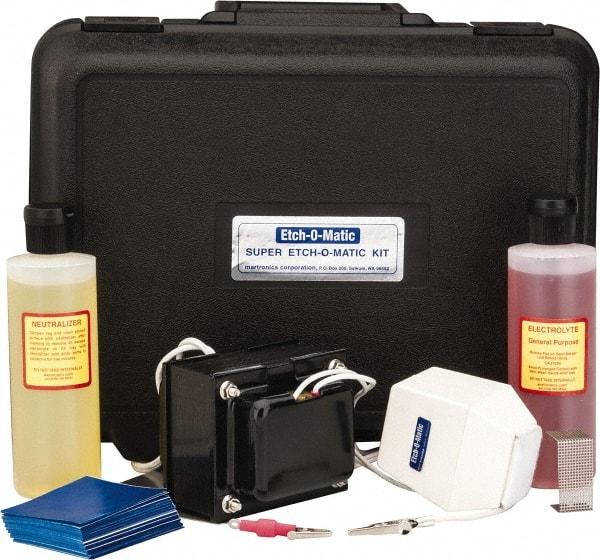 Etch-O-Matic - Electric Etcher - 10 Amp Kit, Includes 1 - 15-Volt, 10-Amp. Marker Unit With External Transformer; Adapter Clip For Deep Etch Marking; Ground Plate; 8 oz General Purpose Electrolyte; 8 oz Neutralizer; Extra Pads; 100 Pak Special Stencils - Makers Industrial Supply