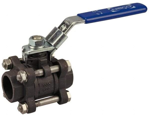 NIBCO - 1-1/4" Pipe, Full Port, Carbon Steel Standard Ball Valve - 3 Piece, Inline - One Way Flow, Socket Weld x Socket Weld Ends, Locking Lever Handle, 1,000 WOG - Makers Industrial Supply