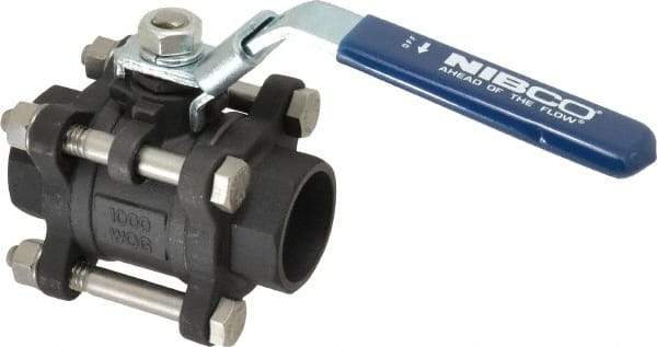 NIBCO - 1" Pipe, Full Port, Carbon Steel Standard Ball Valve - 3 Piece, Inline - One Way Flow, Socket Weld x Socket Weld Ends, Locking Lever Handle, 1,000 WOG - Makers Industrial Supply