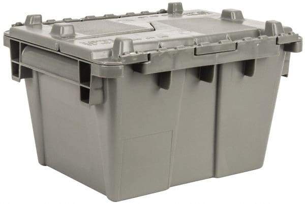 Orbis - 0.8 Cu Ft, 40 Lb Load Capacity Gray Polyethylene Attached-Lid Container - Stacking, Nesting, 20.6" Long x 13-1/2" Wide x 6-1/2" High, Lid Included - Makers Industrial Supply