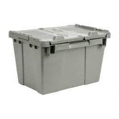 Orbis - 0.6 Cu Ft, 70 Lb Load Capacity Gray Polyethylene Attached-Lid Container - Stacking, Nesting, 15.2" Long x 10.9" Wide x 9.7" High, Lid Included - Makers Industrial Supply