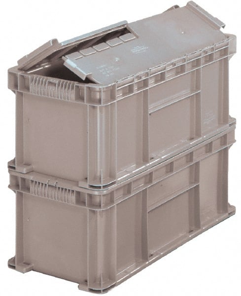 Polyethylene Attached-Lid Storage Tote: 40 lb Capacity Gray, Includes Lid, Stacking