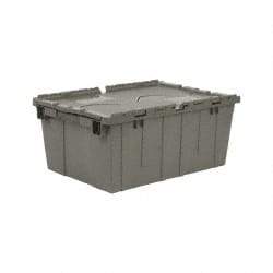 Quantum Storage - 1.27 Cu Ft, 60 Lb Load Capacity Gray Polyethylene Attached-Lid Container - Stacking, Nesting, 21.8" Long x 14.9" Wide x 9.6" High, Lid Included - Makers Industrial Supply