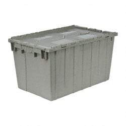 Quantum Storage - 2.2 Cu Ft, 90 Lb Load Capacity Gray Polyethylene Attached-Lid Container - Stacking, Nesting, 25.4" Long x 16.3" Wide x 14.1" High, Lid Included - Makers Industrial Supply