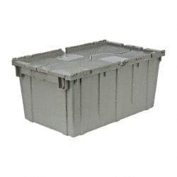 Quantum Storage - 2.5 Cu Ft, 100 Lb Load Capacity Gray Polyethylene Attached-Lid Container - Stacking, Nesting, 27.3" Long x 16.6" Wide x 12-1/2" High, Lid Included - Makers Industrial Supply