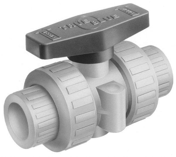 Plast-O-Matic - 1/2" Pipe, Full Port, CPVC True Union Design Ball Valve - Inline - Two Way Flow, FNPT x FNPT Ends, Tee Handle, 175 WOG - Makers Industrial Supply