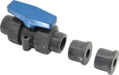 Plast-O-Matic - 1/2" Pipe, Full Port, PVC True Union Design Ball Valve - Inline - Two Way Flow, FNPT x FNPT Ends, Tee Handle, 175 WOG - Makers Industrial Supply