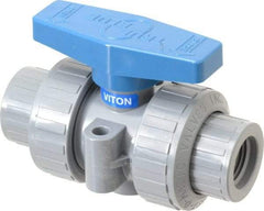 Plast-O-Matic - 1/2" Pipe, Full Port, CPVC True Union Design Ball Valve - Inline - Two Way Flow, FNPT x FNPT Ends, Tee Handle, 175 WOG - Makers Industrial Supply