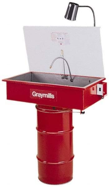 Graymills - Drum Mount Solvent-Based Parts Washer - 20 Gal Max Operating Capacity, Steel Tank, 67-1/8" High x 36" Long x 20" Wide, 115 Input Volts - Makers Industrial Supply