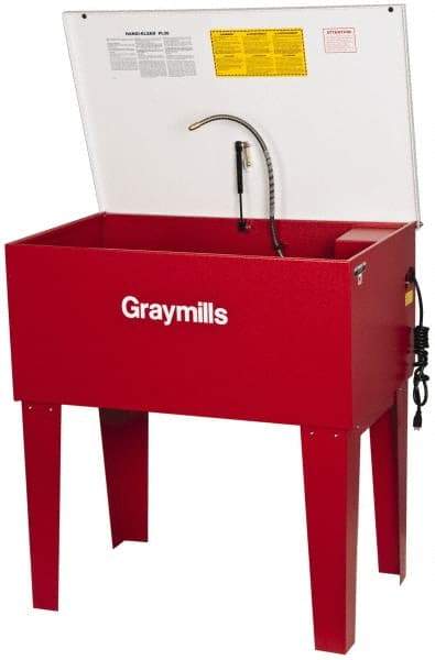 Graymills - Free Standing Solvent-Based Parts Washer - 15 Gal Max Operating Capacity, Steel Tank, 38-1/2" (Lid Close)/60" (Lid Open) High x 36" Long x 22" Wide, 115 Input Volts - Makers Industrial Supply