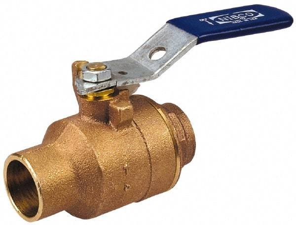 NIBCO - 1" Pipe, Full Port, Bronze Oxygen Service Ball Valve - 2 Piece, Inline - One Way Flow, Soldered x Soldered Ends, Lever Handle, 600 WOG, 150 WSP - Makers Industrial Supply