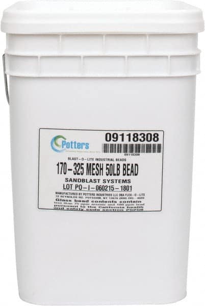 Made in USA - Fine Grade Smooth Glass Bead - 170 to 325 Grit, 50 Lb Pail - Makers Industrial Supply