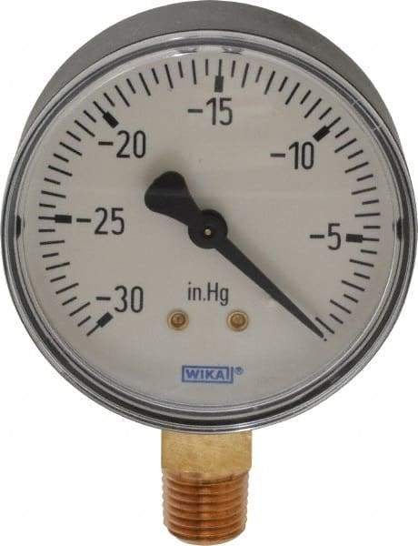 Wika - 2-1/2" Dial, 1/4 Thread, 30-0 Scale Range, Pressure Gauge - Lower Connection Mount, Accurate to 3-2-3% of Scale - Makers Industrial Supply