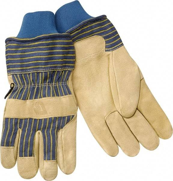 Steiner - Size L (9) Grain Pigskin Cold Protection Work Gloves - For General Purpose, Uncoated, Safety Cuff, Full Fingered, Tan/Blue/Yellow, Paired - Makers Industrial Supply