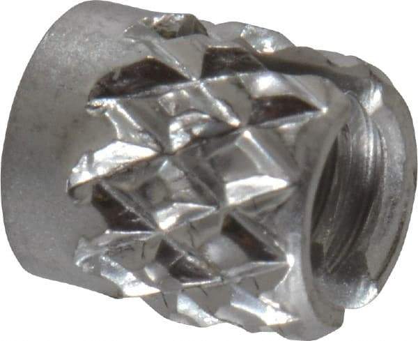 E-Z LOK - #4-40 UNC Stainless Steel Flush Press Fit Threaded Insert for Plastic - 3/16" OAL, 0.166" Insert Diam, 5/32" Hole Diam, 5/32" Drill - Makers Industrial Supply