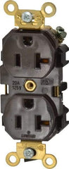 Leviton - 125 VAC, 20 Amp, 5-20R NEMA Configuration, Brown, Industrial Grade, Self Grounding Duplex Receptacle - 1 Phase, 2 Poles, 3 Wire, Flush Mount, Tamper Resistant - Makers Industrial Supply