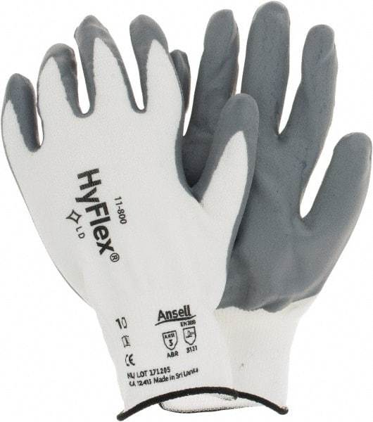 Ansell - Size XL (10) Nitrile Coated Nylon General Protection Work Gloves - For General Purpose, Palm & Fingers Coated, Knit Wrist Cuff, Full Fingered, White/Gray, Paired - Makers Industrial Supply