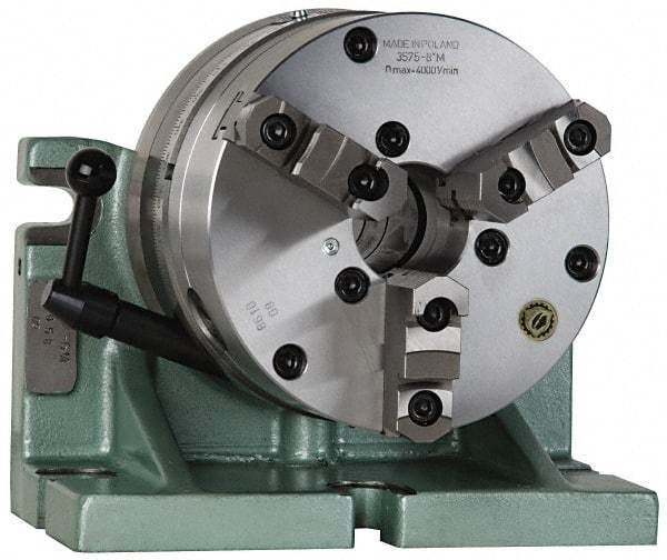 Bison - 360 Position, 8" Chuck, Super Indexing Spacer - 6.3" High Centerline, 1.024" Spacer Through Hole, 2.165" Chuck Through Hole, 15.04" OAL, 9.72" Overall Height - Makers Industrial Supply