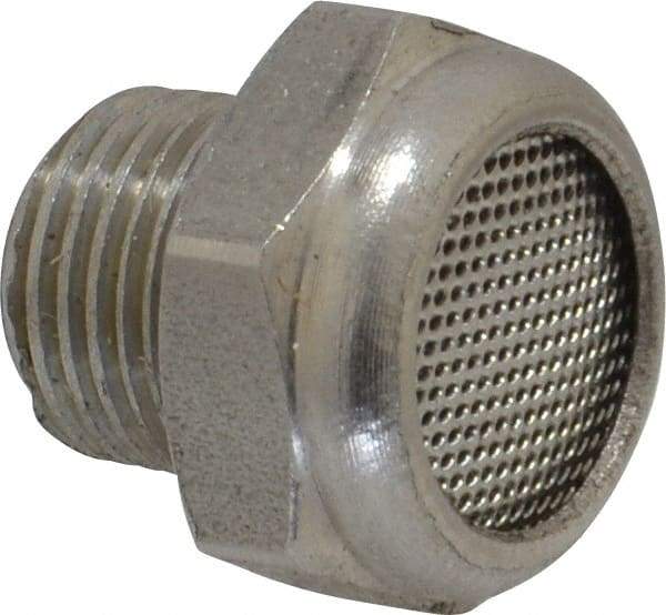 Legris - 1/8 Male NPT, 14mm Hex, Exhaust Muffler - 175 Max psi, 108 Decibel Rating, Stainless Steel - Makers Industrial Supply