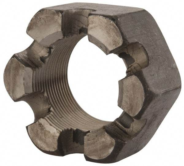 Value Collection - 1-3/4 - 12 UNF Grade 2 Steel Slotted Locknut - 2-5/8" Width Across Flats, 1-1/2" High, Uncoated - Makers Industrial Supply