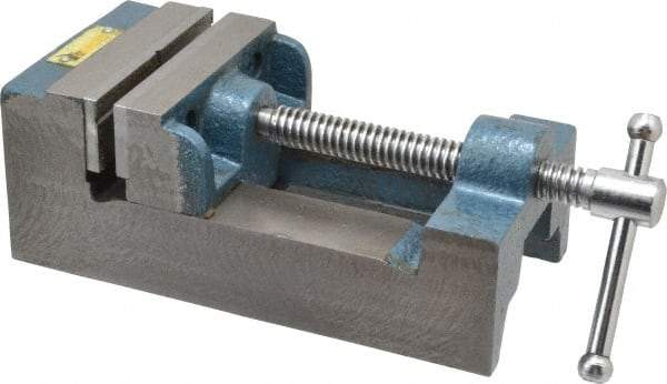 Interstate - 3-5/16" Jaw Opening Capacity x 1-7/64" Throat Depth, Horizontal Drill Press Vise - 3-1/2" Wide x 1.1" High Jaw, Stationary Base, Standard Speed, 8-1/2" OAL x 2-3/4" Overall Height, Cast Iron - Makers Industrial Supply