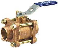 NIBCO - 1-1/4" Pipe, Standard Port, Bronze Standard Ball Valve - 3 Piece, Inline - One Way Flow, Soldered x Soldered Ends, Lever Handle, 600 WOG, 150 WSP - Makers Industrial Supply