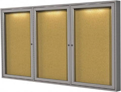 Ghent - 47.13" Wide x 36" High Enclosed Cork Bulletin Board - Natural Cork, Aluminum Frame - Makers Industrial Supply