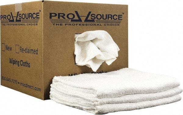 PRO-SOURCE - 40 Inch Long Virgin Terry Cotton Towels - White, Terry Cloth, Low Lint, Box - Makers Industrial Supply