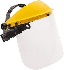 PRO-SAFE - Thermoplastic Yellow Ratchet Adjustment, Face Shield & Headgear Set - 12" Wide x 8" High x 0.04" Thick, Uncoated, Clear Window - Makers Industrial Supply