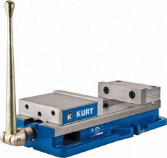 Kurt - 8" Jaw Width, 10" Jaw Opening Capacity, Horizontal Stationary Machine Vise - Manual Operation, 11,596 Lb Capacity, 1 Station, 24.185" Long x 5.51" High x 2-13/64" Deep, 2.2" Jaw Height, 80,000 psi Max Clamp Force, Ductile Iron - Makers Industrial Supply