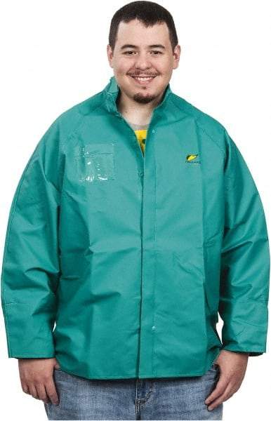 OnGuard - Size M, Green, Chemical, Rain, Flame Resistant/Retardant Jacket - 50" Chest, 1 Pocket - Makers Industrial Supply