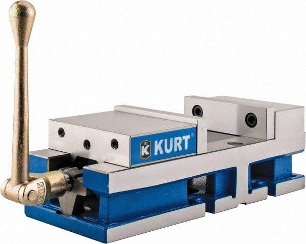 Kurt - 6" Jaw Width, 6" Jaw Opening Capacity, Horizontal Stationary Machine Vise - Manual Operation, 6,356 Lb Capacity, 1 Station, 17" Long x 4.6720" High x 1-31/64" Deep, 1.735" Jaw Height, 80 Lb Max Clamp Force - Makers Industrial Supply