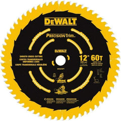 DeWALT - 12" Diam, 1" Arbor Hole Diam, 60 Tooth Wet & Dry Cut Saw Blade - Carbide-Tipped, Crosscut & Smooth Action, Standard Round Arbor - Makers Industrial Supply