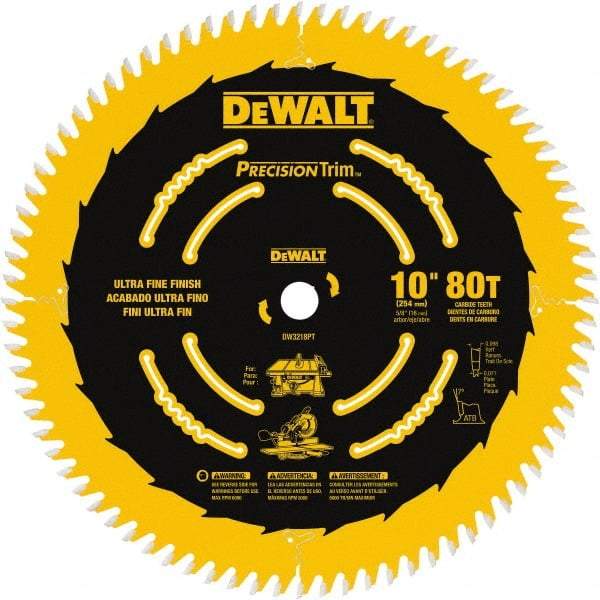 DeWALT - 10" Diam, 5/8" Arbor Hole Diam, 80 Tooth Wet & Dry Cut Saw Blade - Carbide-Tipped, Finishing Action, Standard Round Arbor - Makers Industrial Supply