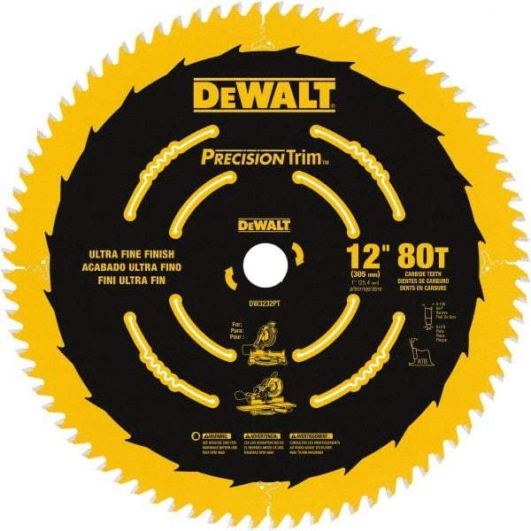 DeWALT - 12" Diam, 1" Arbor Hole Diam, 80 Tooth Wet & Dry Cut Saw Blade - Carbide-Tipped, Finishing Action, Standard Round Arbor - Makers Industrial Supply